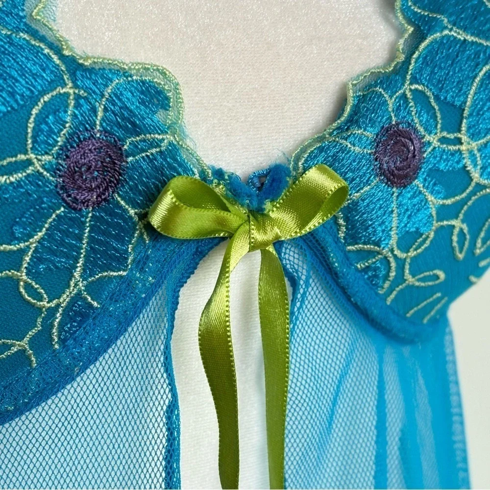 Vintage Y2K Floral Coquette Bow Mesh Cami Chemise Lingerie Phoebe S